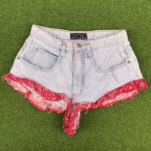 Vintage 90s NY Line Light Wash Denim Bandana Trim Micro Jean Slouch Shorts Sz M
